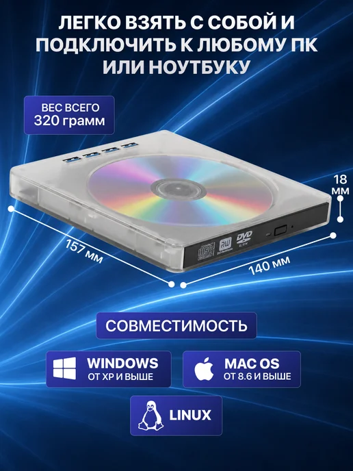 Элемент Дисковод для ноутбука внешний + Hub, вариант, фото 6