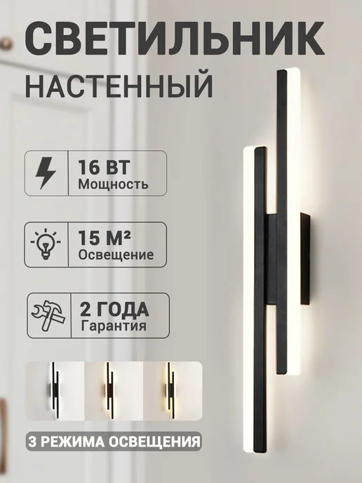 YONLUX Светильник настенный Светодиодный бра на стену LED, черный, черный
