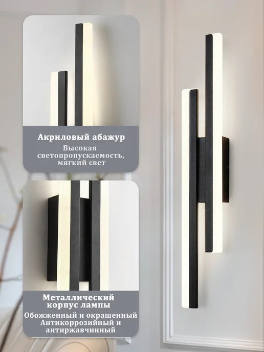 YONLUX Светильник настенный Светодиодный бра на стену LED, черный, черный, фото 3