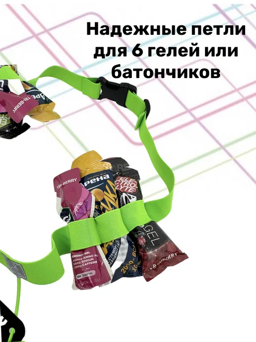 Пояс для бега с держателем номера и гелей, зеленый, фото 2