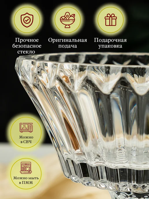Коралл Конфетница ваза на ножке стекло 18см, белый, фото 2