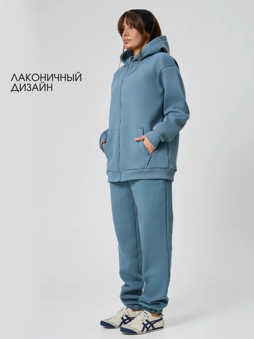 Modjimoda Спортивный костюм с замком оверсайз с начёсом, голубой, фото 3