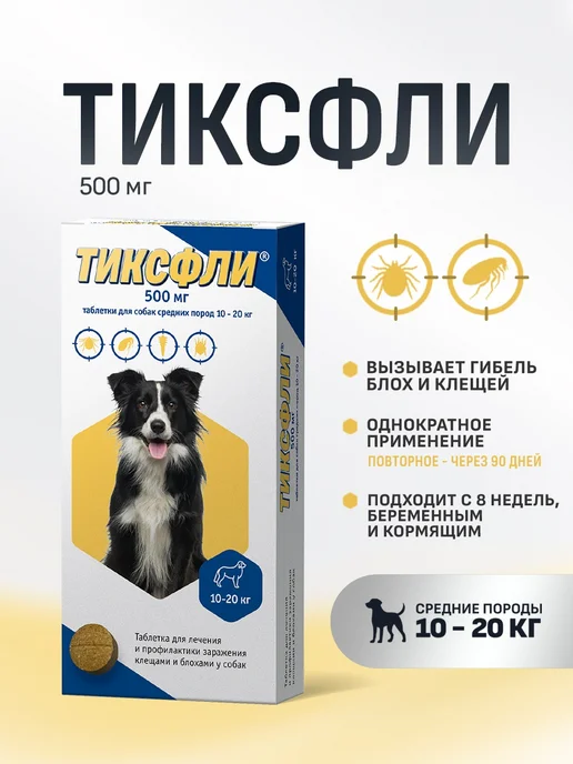 Тиксфли 250 мг таблетки для собак весом 4,5-10 кг, 1020 кг
