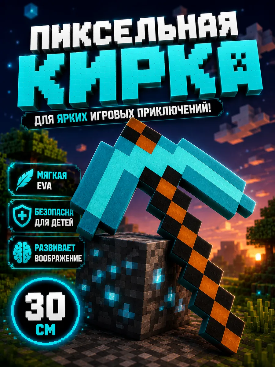 Игрушечное оружие мягкое Пиксельная Кирка Майнкрафт
