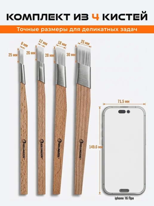 Rollingdog Набор филеночных кистей Design 6 12 18 25 мм синтетика, 4 шт, фото 2