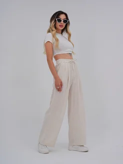 Брюки широкие леннывый на резинке летние Endlessly 444155061 купить за 970 ₽ в интернет‑магазине Wildberries