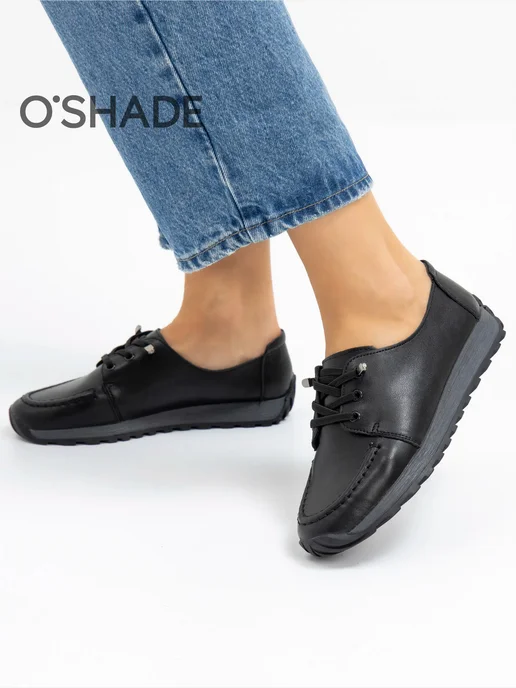 O`SHADE Мокасины кожаные женские, черный