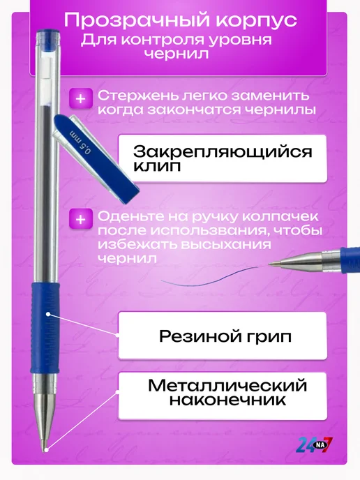 Famfam Ручки гелевые синие набор в школу 12 шт, 12 шт, фото 3