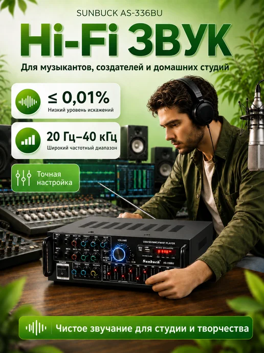 Sunbuck Усилитель звука для колонок домашний для сабвуфера AS-336BU, серый, фото 6