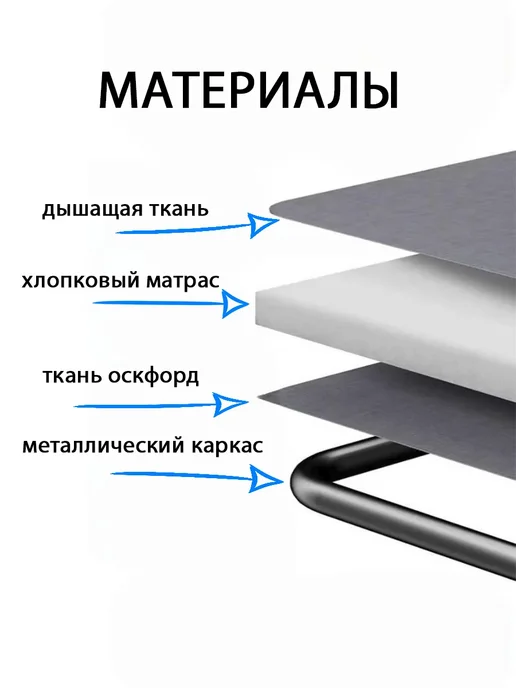 Нет бренда Раскладушка с матрасом туристическая - шезлонг 200*65*45см, 200x65, фото 2