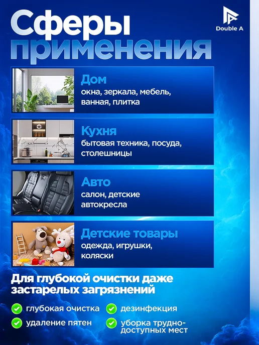 Double A Electronics Мощный пароочиститель для уборки дома с насадками, черный, фото 8