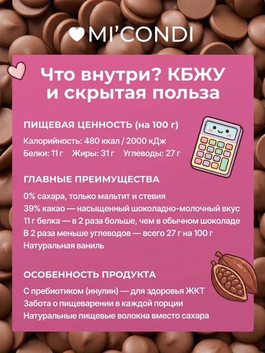 Micondi Белый шоколад кондитерский без сахара в каплях 1 кг 32%, 1 кг, фото 7