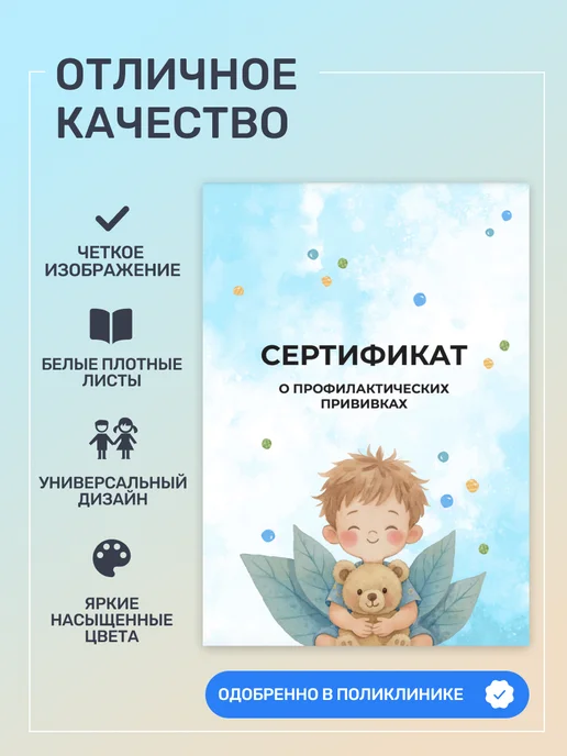 Studio Print Сертификат о профилактических прививках А6 в обложке 156у-93, синий, фото 2
