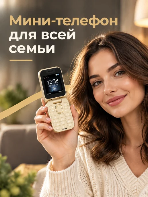 Телефон кнопочный раскладушка с камерой, желтый