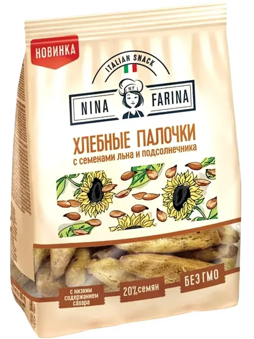 Nina Farina Хлебные палочки с семенами льна и подсолнечника, 160 гр, 160 г