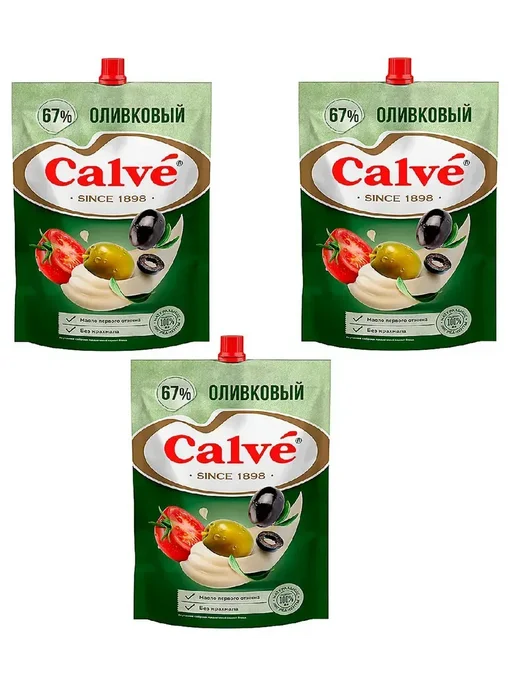 Calve Майонез Оливковый 67%, 400 г, 3 шт, 400 г, 3 шт