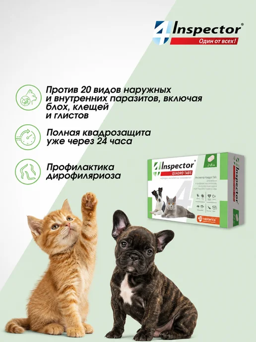 inspector Инспектор QUADRO I402 таблетки для собак и кошек 2-8 кг, 28 кг, фото 2