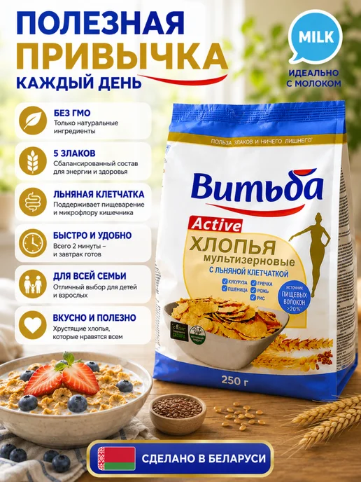 Витьба Готовый сухой завтрак хлопья мультизерновые 2 шт, 2 шт, фото 5
