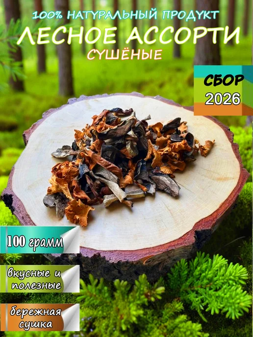Грибное царство Грибы лесные сушеные ассорти 100г, сбор 2026г, 100 г, 2026 г