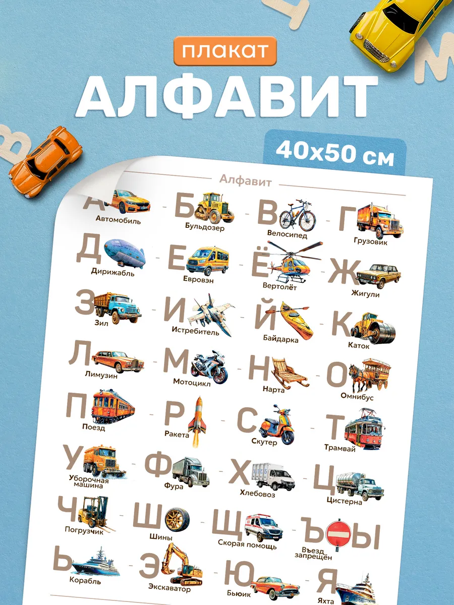 Плакат Алфавит «Транспорт» 40х50 см