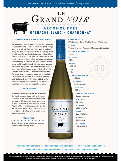 Le Grand Noir Вино безалкогольное белое Grenache Blanc 0,75л, 750 мл, фото 2