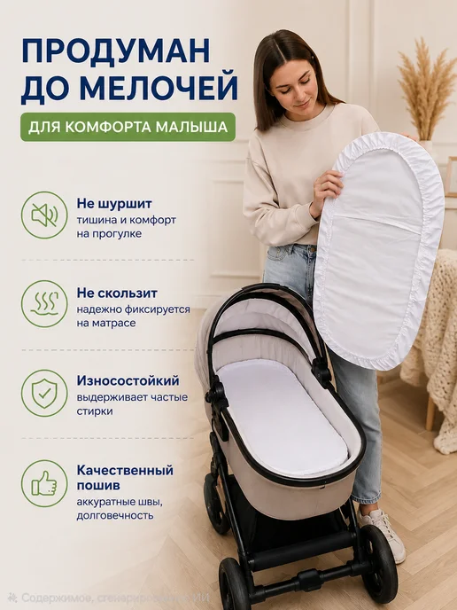 Наматрасник в коляску непромокаемый, белый, фото 2