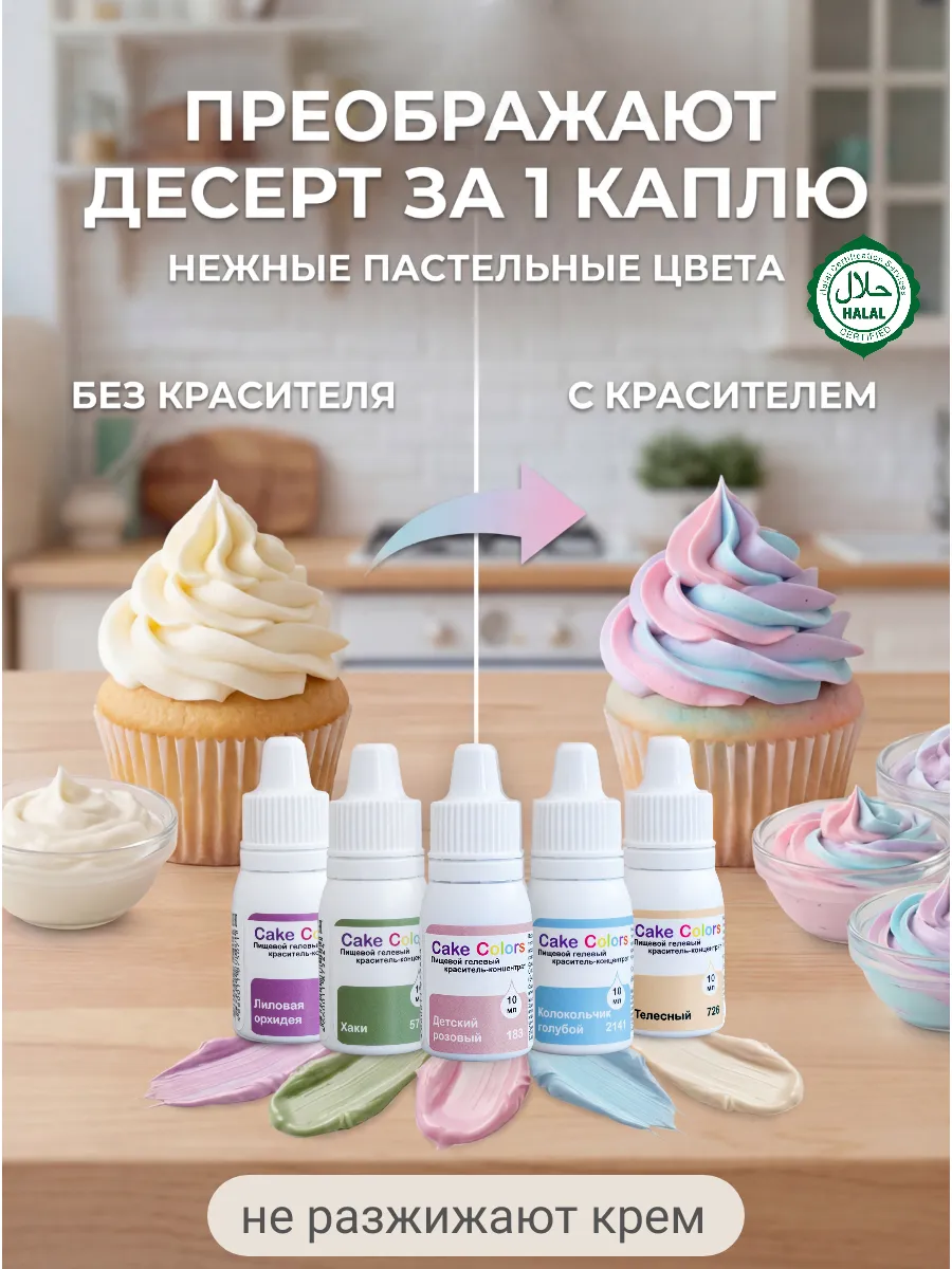 Пищевой краситель для торта, набор Пастель 5 цветов