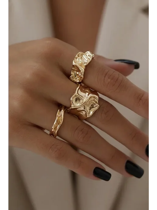 Yasmin Accessories Кольца мятые набор, мятые, фото 3