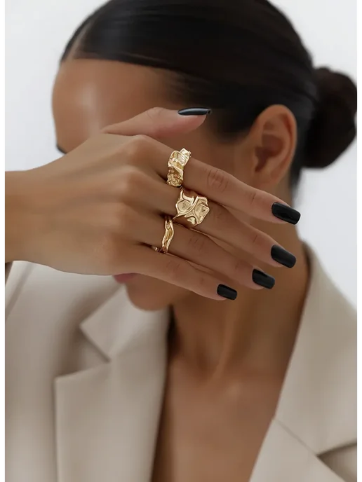 Yasmin Accessories Кольца мятые набор, мятые, фото 4