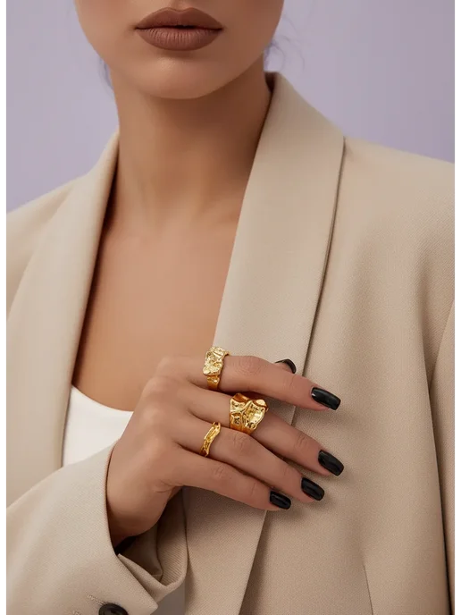 Yasmin Accessories Кольца мятые набор, мятые, фото 8