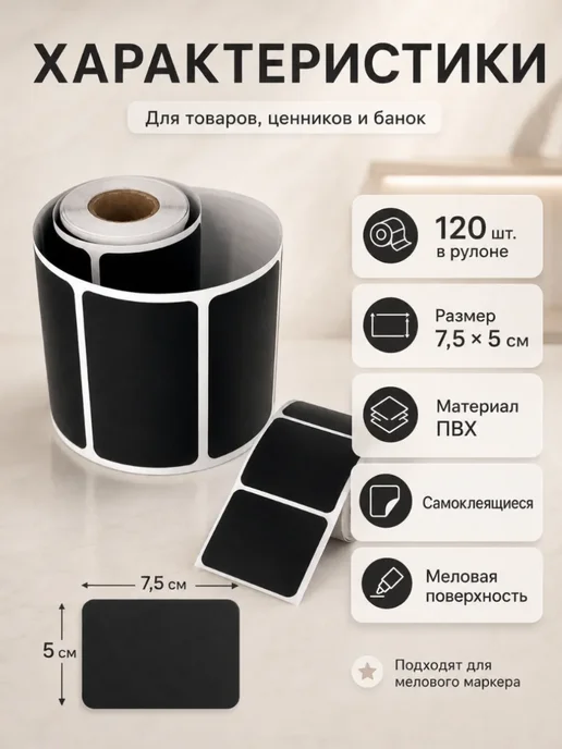 mvh Наклейки ценники меловые черные самоклеящиеся, черный, фото 2