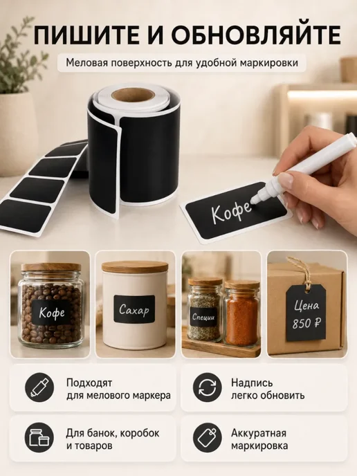 mvh Наклейки ценники меловые черные самоклеящиеся, черный, фото 4