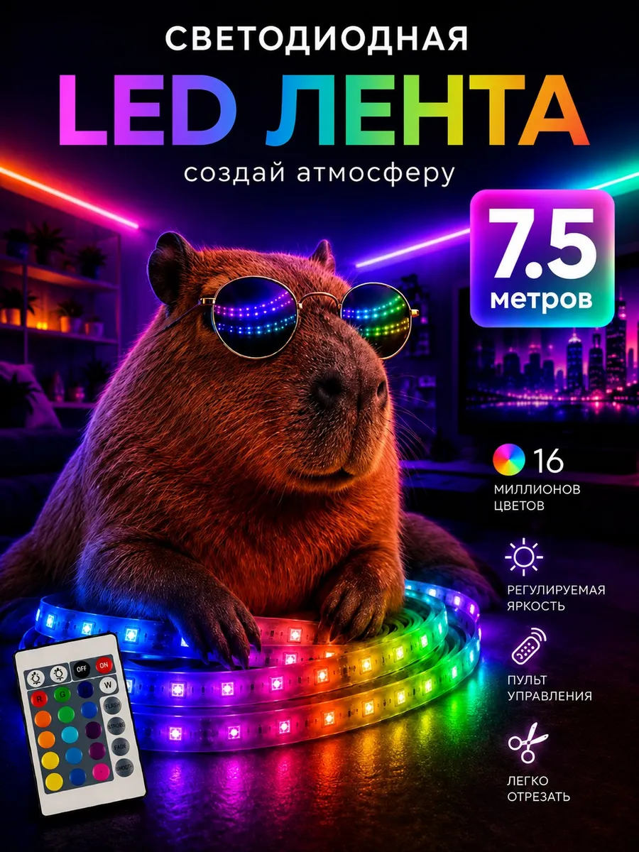 Светодиодная лента 7.5 метров с пультом RGB LED