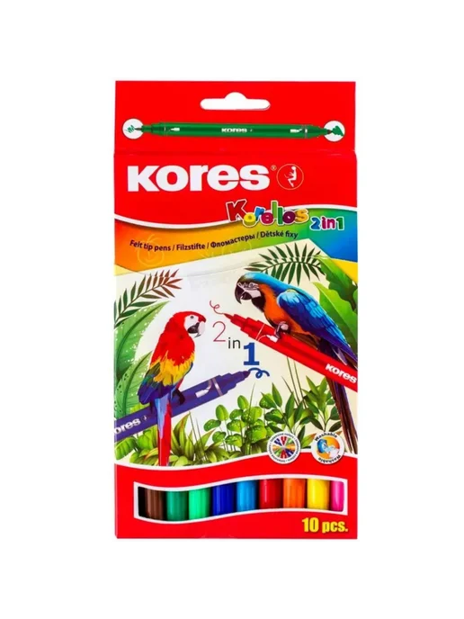 Kores Фломастеры Korellos 10 цв двухсторонние с тонким стержнем, вариант