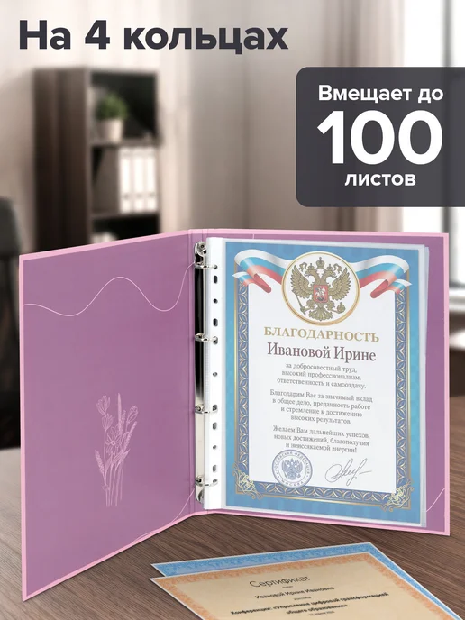 Brauberg Портфолио школьника папка А4 на кольцах, 20 файлов, розовый, фото 2