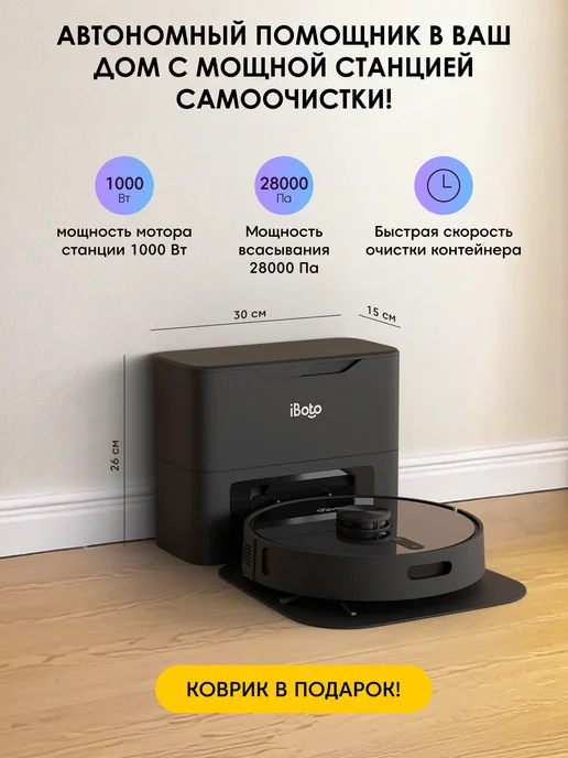 iBoto Робот пылесос со станцией самоочистки L935, 6500 Па, черный, фото 4