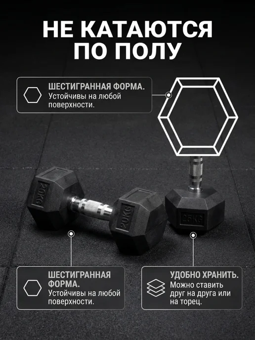 ONYXFIT Гантель гексагональная обрезиненная 20 кг, 20 кг, фото 4