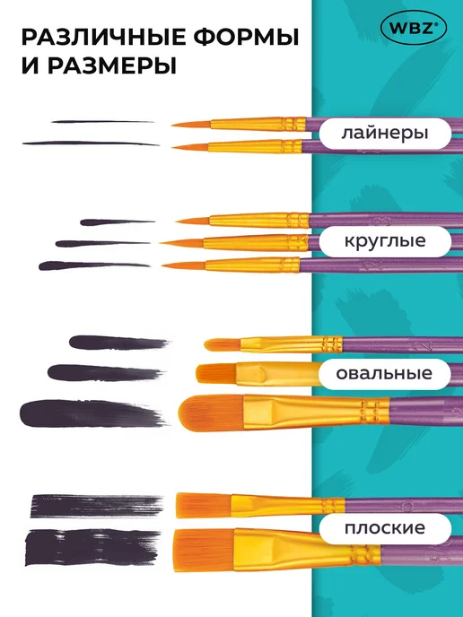 WBZ Кисти для рисования в школу, набор 10 шт, кисточки синтетика, 10 шт, фото 2