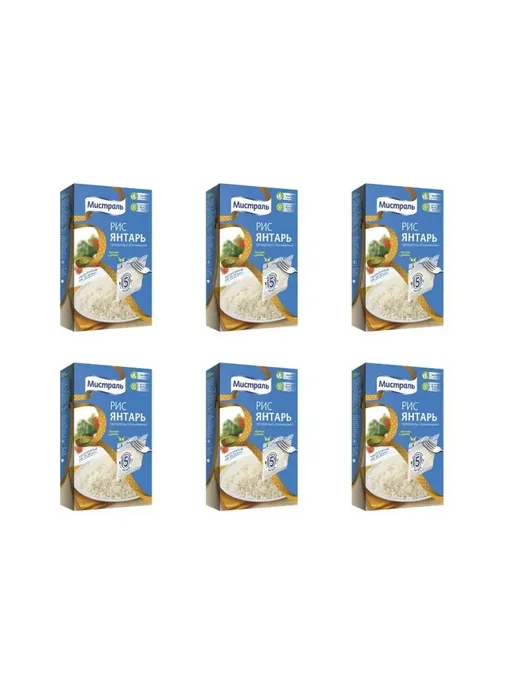 МИСТРАЛЬ Крупа Рис Янтарь, 5 пакетиков по 80 г, 6 шт, 80 г, 6 шт