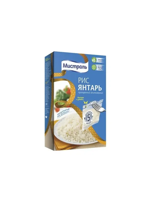 МИСТРАЛЬ Крупа Рис Янтарь, 5 пакетиков по 80 г, 6 шт, 80 г, 6 шт, фото 2