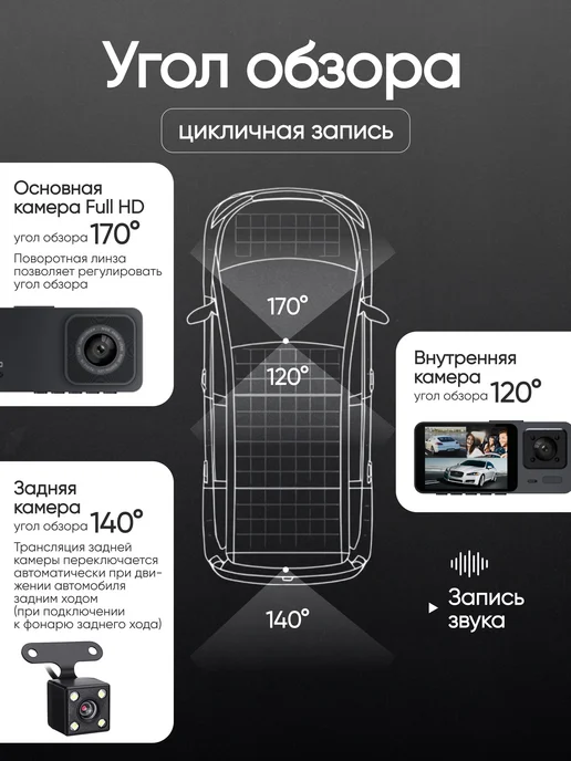 Видеорегистратор для автомобиля 3 в 1, черный, фото 2