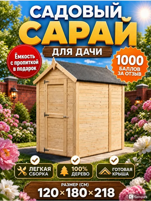 RealWood Хозблок для дачи деревянный разборный с кровлей и пропиткой, бежевый
