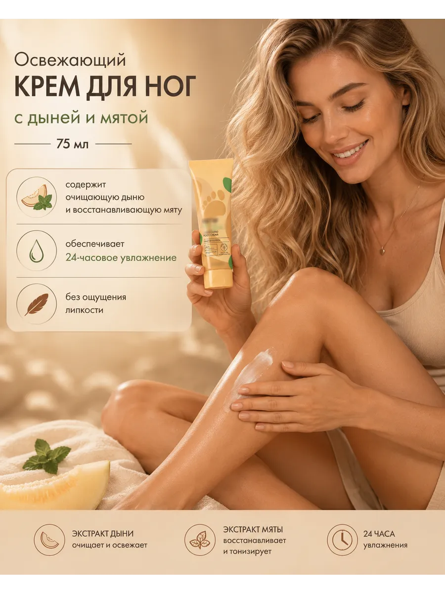 Освежающий крем для ног с дыней и мятой