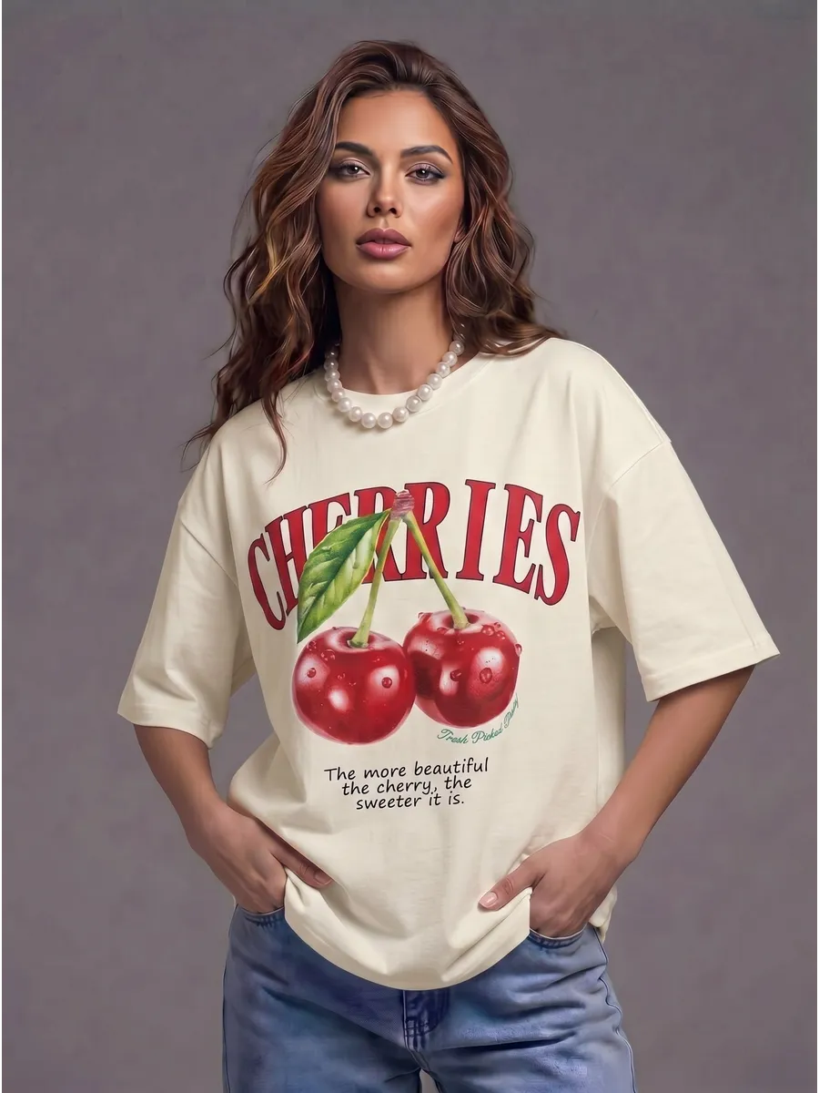 Футболка оверсайз с принтом у2к : Вишня - cherry