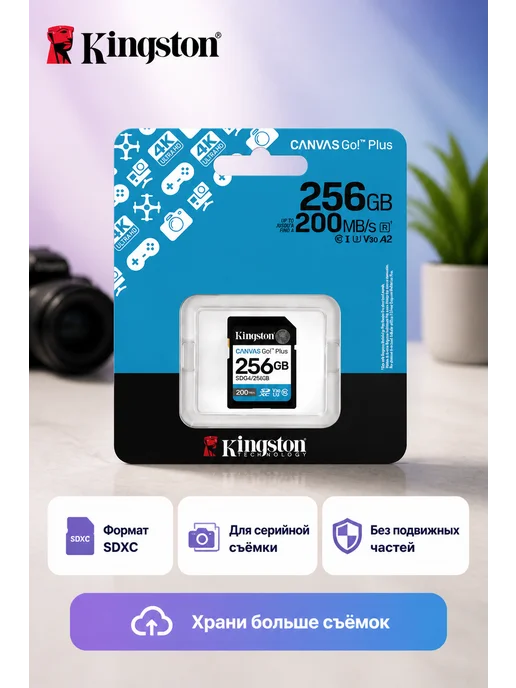Kingston Карта памяти SDG4-256GB Canvas Go Plus SDXC, черный, фото 3