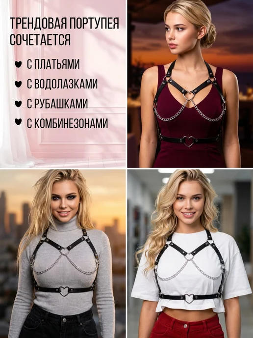 Clever belts Портупея женская на платье коричневая, черный, фото 7