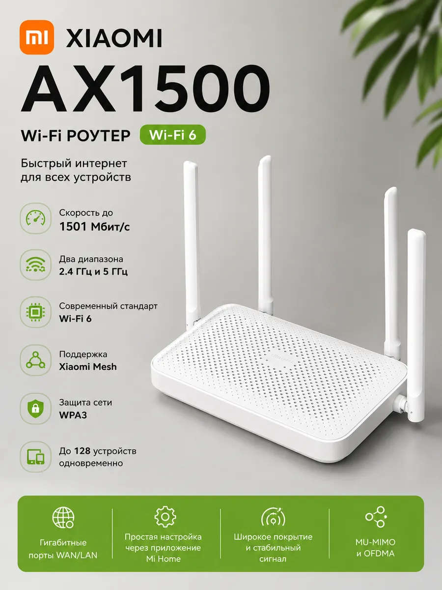 Wi-Fi роутер Router AX1500 Wi-Fi 6 Gigabit Mesh