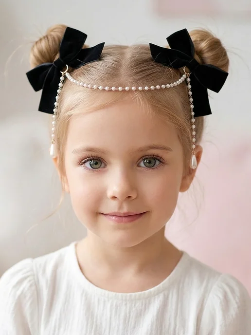 HairBee Бантики на заколках с цепочкой, черный, фото 3