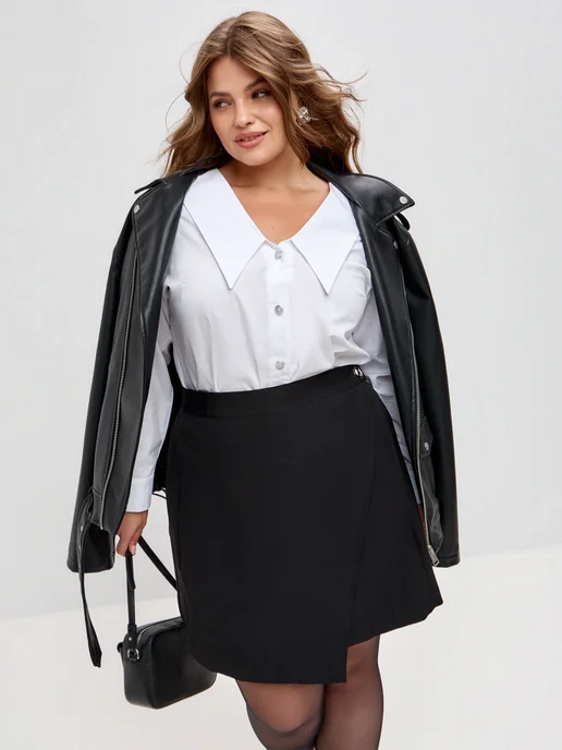 Binitra Bini Юбка мини асимметричная на запах Plus Size, черный, фото 5