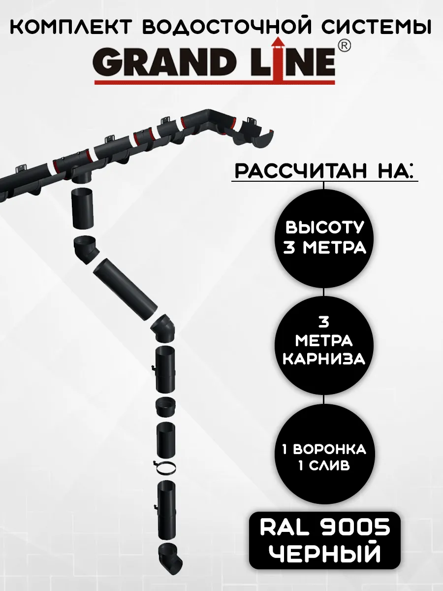 Комплект водосточной системы на 3 метра черный